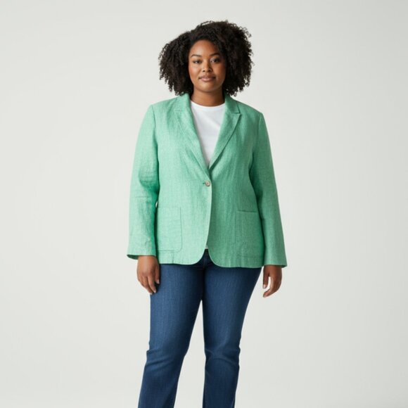 Talbots Woman Green 100% Linen Blazer size 24W Jacket - Picture 2 of 7